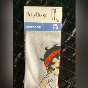 Betty Boop White Crew Socks with Cartoon Design 9-13